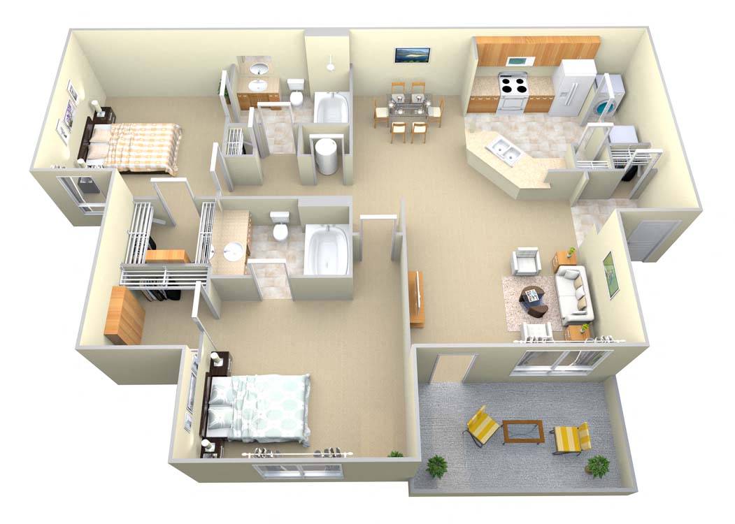 Floor plan for 2 beds, 2 baths, 1210 sqft